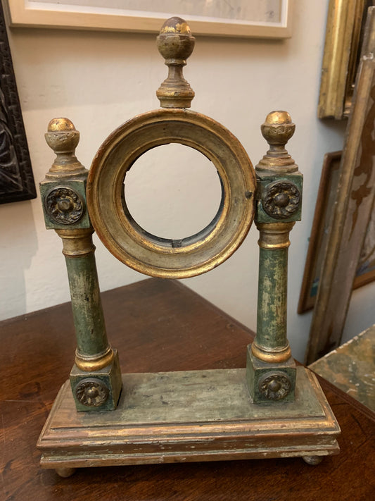 Austrian watch case in painted and gilt wood. Late XVIII century