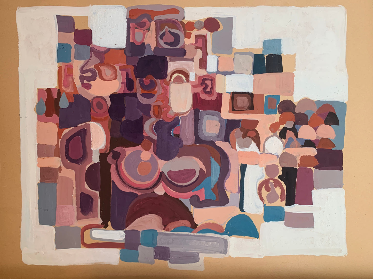 Circa 1970. Abstract Geometric Composition with Figures and Architecture