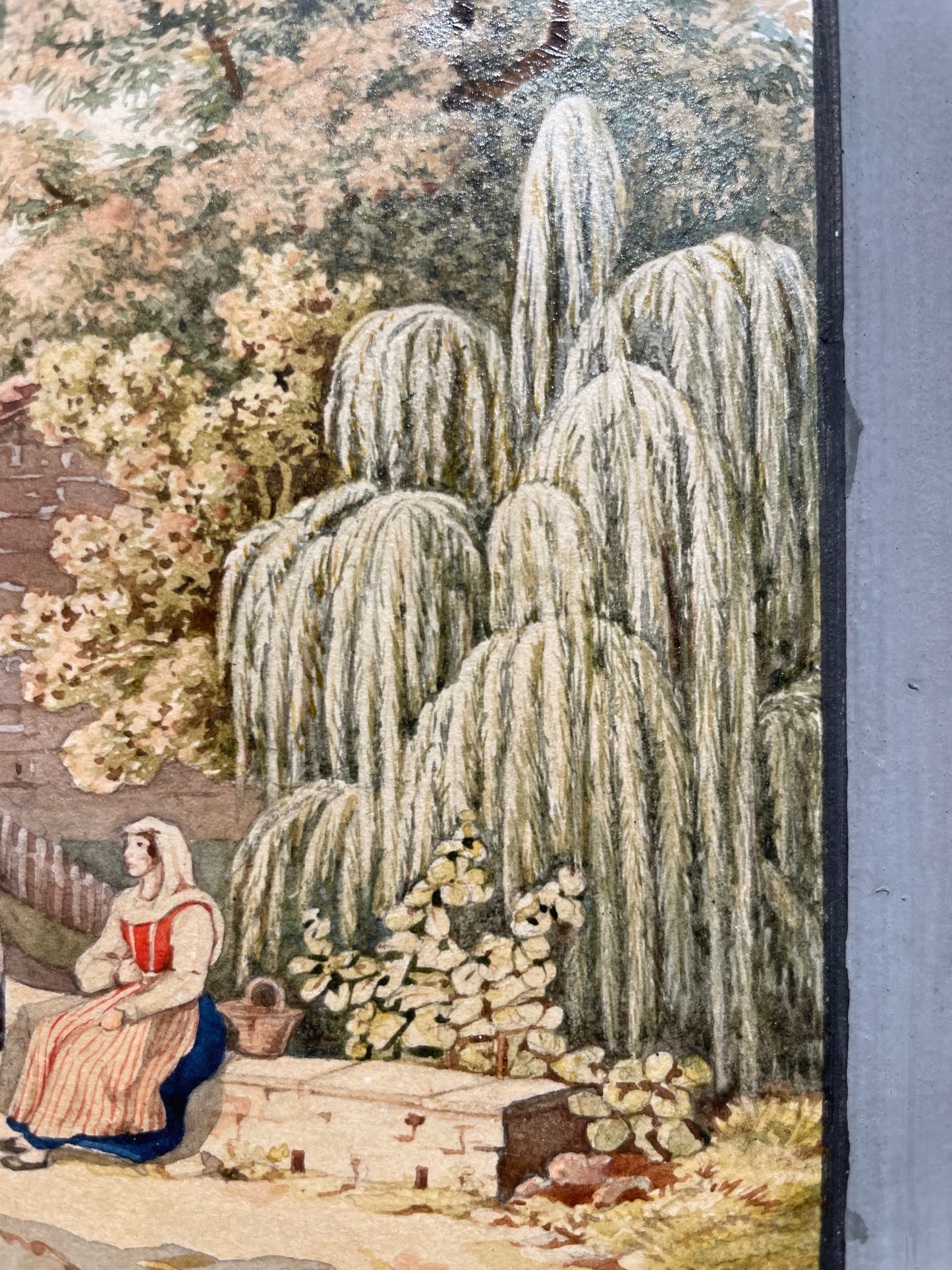 Acquerello ottocentesco nelle campagne toscane presso Firenze, Elisabetta Del Monte Bourbon, firmato e datato 1829