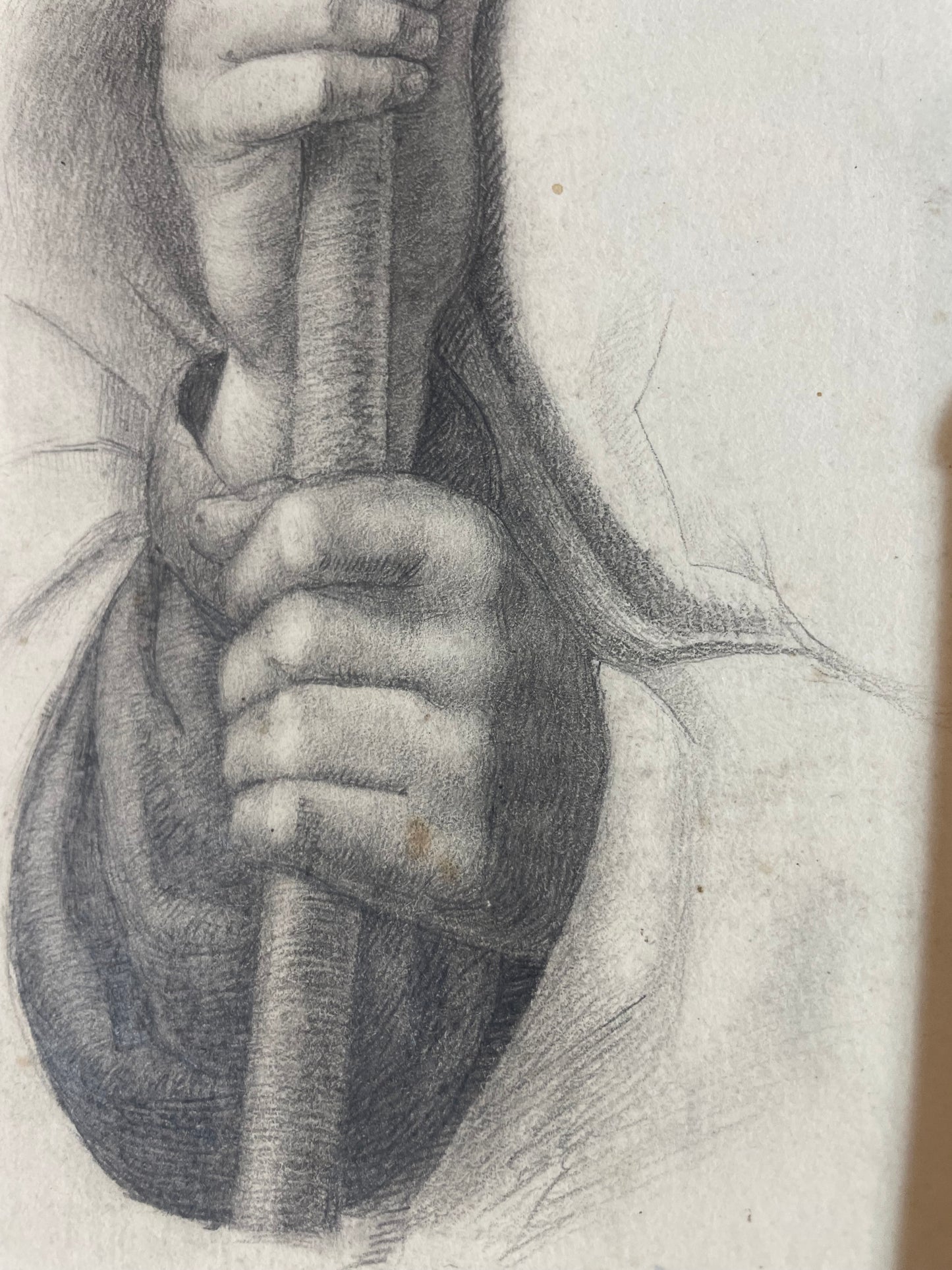 Academic Study of Hands Holding a Staff, Tuscan School, 32 × 23 cm