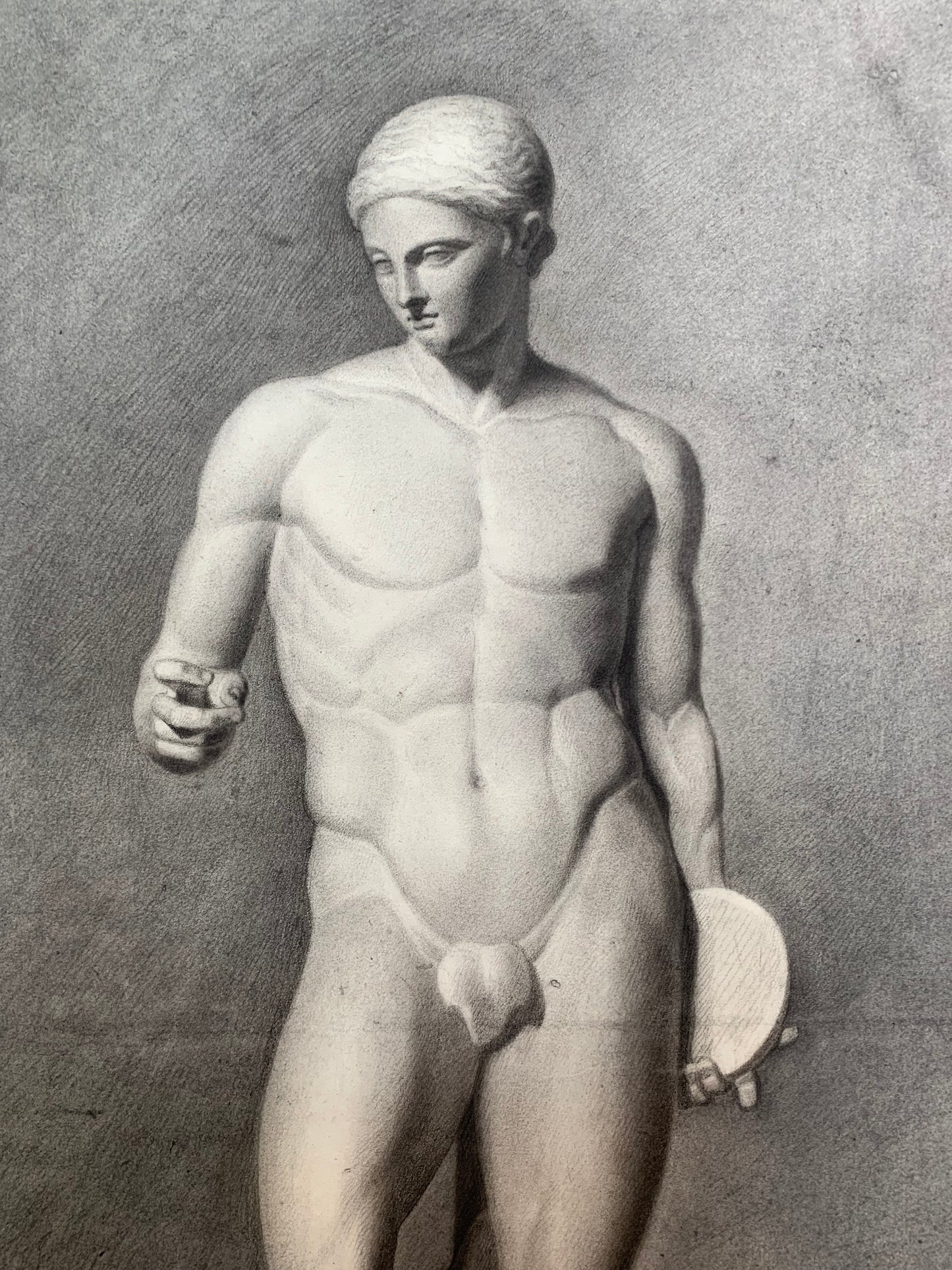 Discophoros by Polyclitus from British Museum. Italian academic drawing. XIX century.