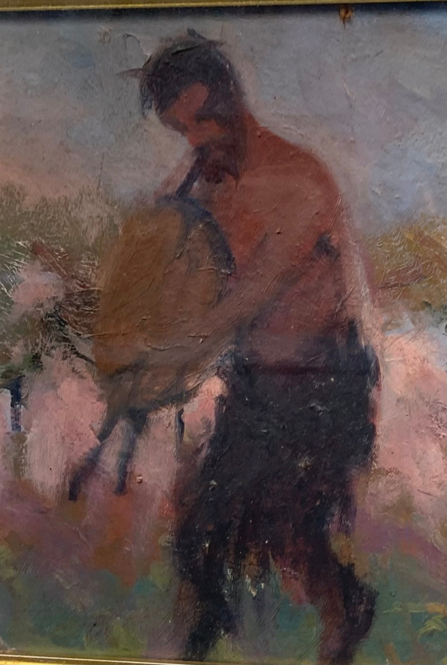 Satyr Playing the Bagpipes at Sunset. Symbolist Painting from the Early 20th Century