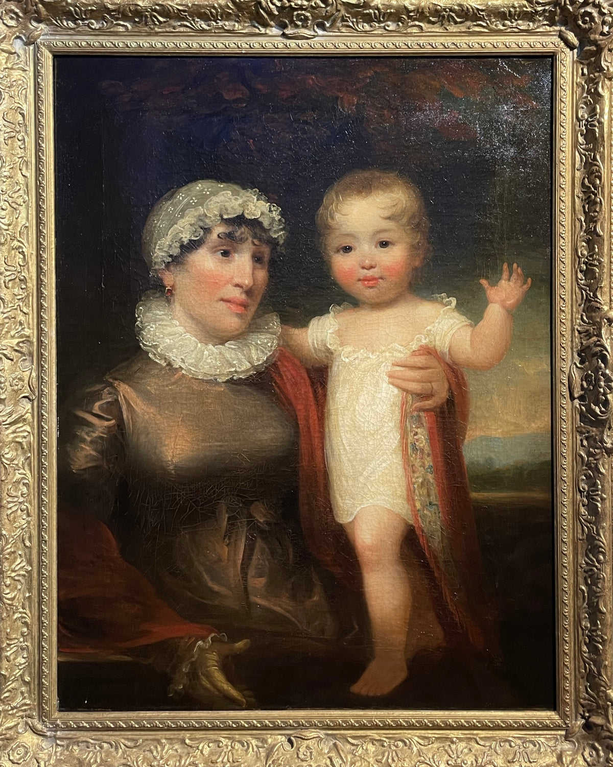 Ritratto di madre e figlio, scuola inglese, Regency 1815-1820, firmato James Green
