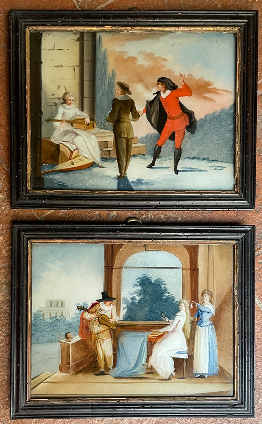 Dipinti sottovetro con scene galanti e musicali nel gusto di Pietro Longhi. Venezia (?) XVIII secolo