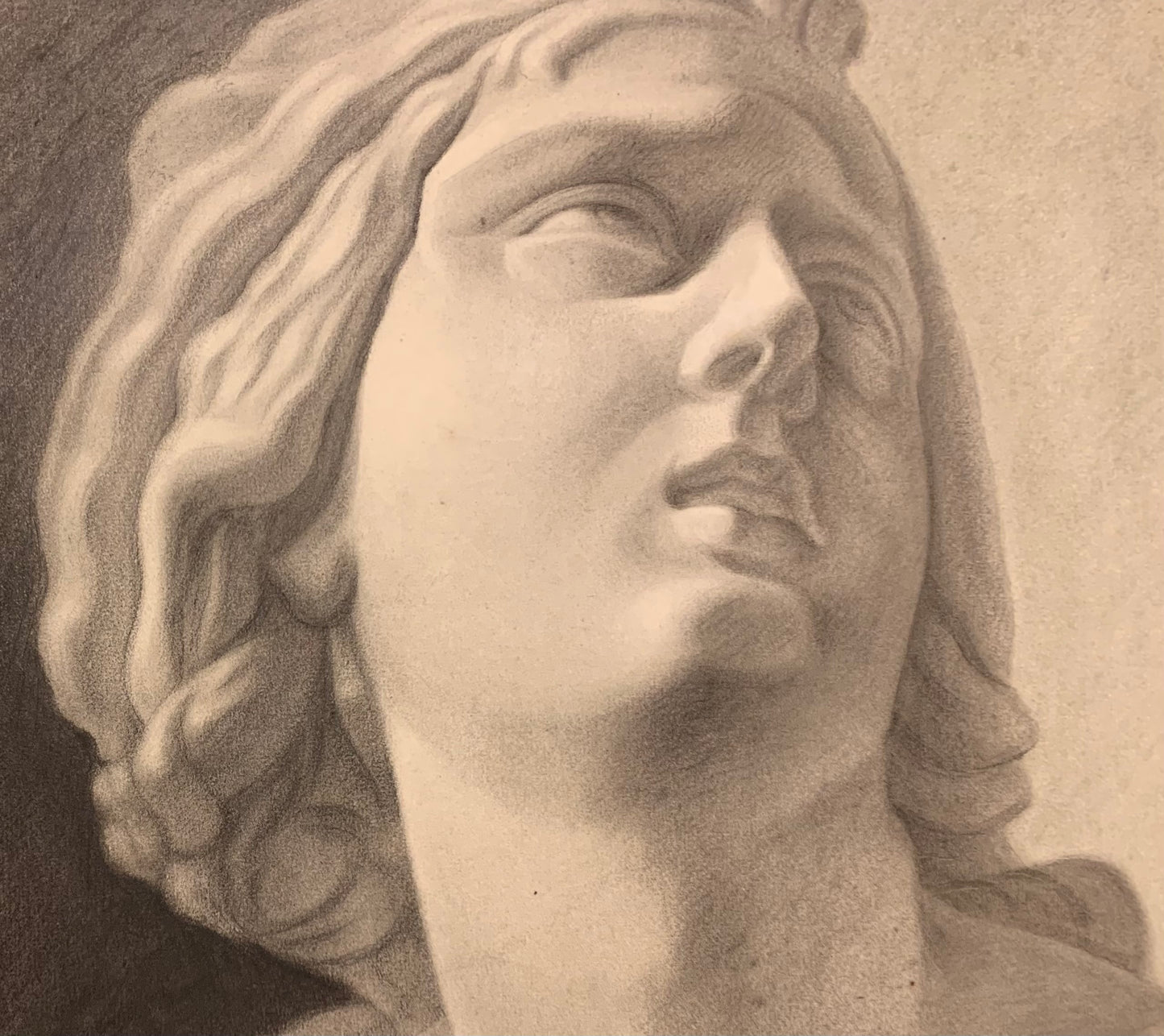 Academic drawing of classical bust sculpture. XIX century