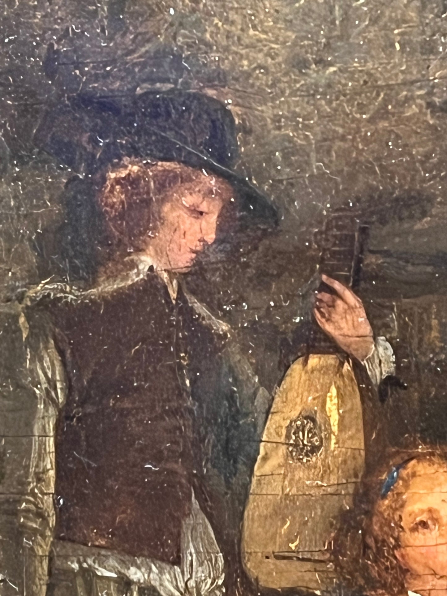 Jean-Baptiste Mallet (1759–1835), attribuito – Interno seicentesco con madre, bambini e musico con liuto