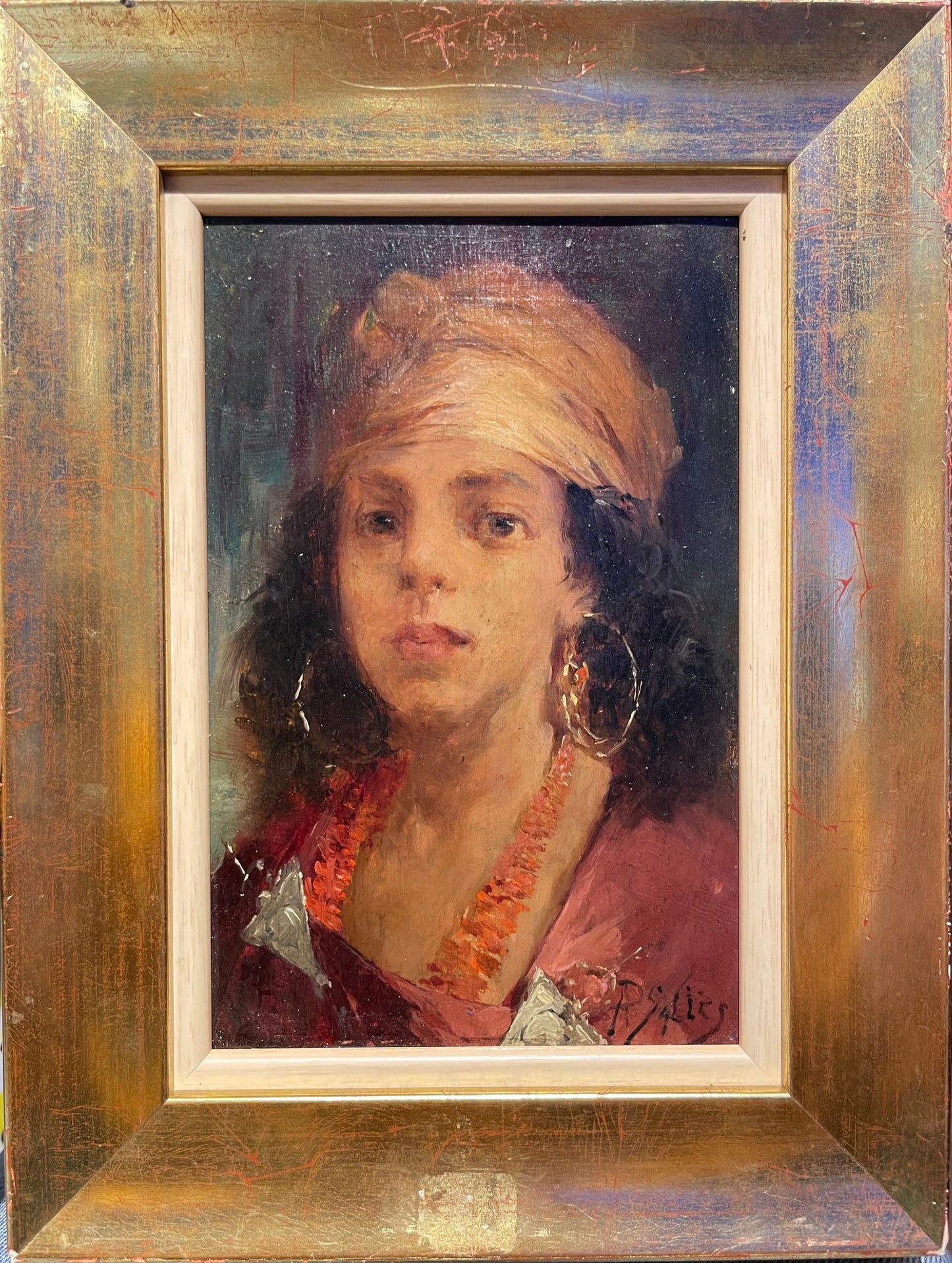 Ritratto di giovane algerina. Pittore orientalista Pierre Alexandre Salles (Algeria 1867 - Algeri 1915)