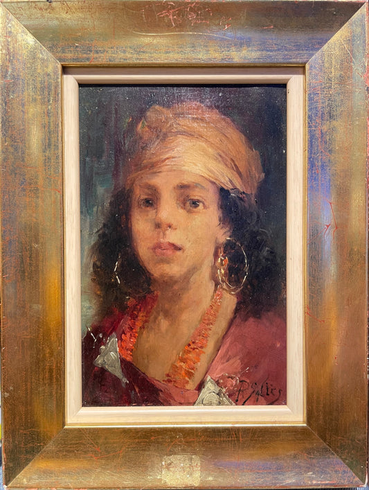 Ritratto di giovane algerina. Pittore orientalista Pierre Alexandre Salles (Algeria 1867 - Algeri 1915)