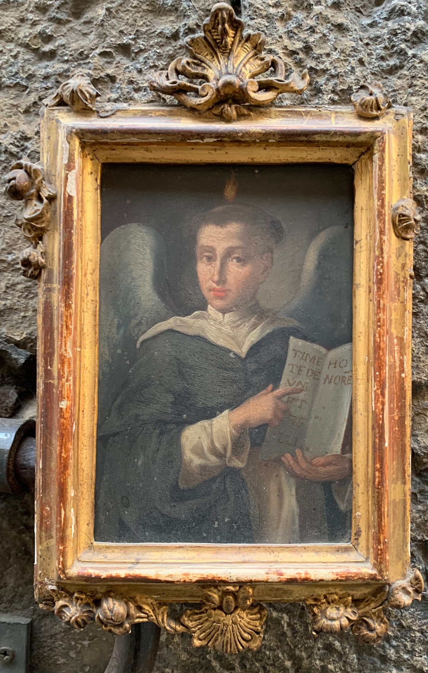 Painting on Marble of St. Vincent Ferrer, 17th Century TIMEO HOMINES ET DONA FERENTES.