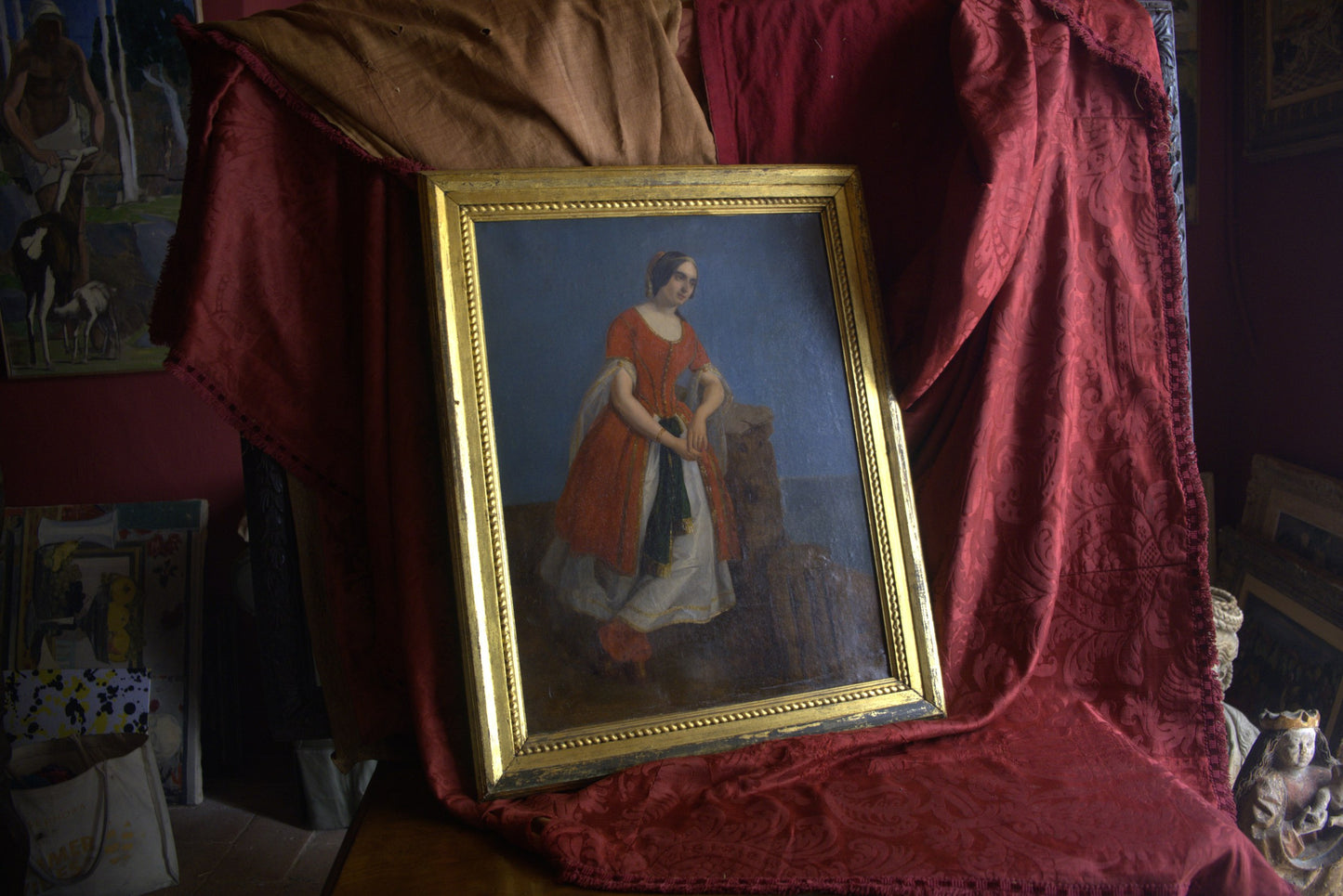 Romantic Portrait of a Woman in Oriental Dress among Greek Ruins, ca. 1840