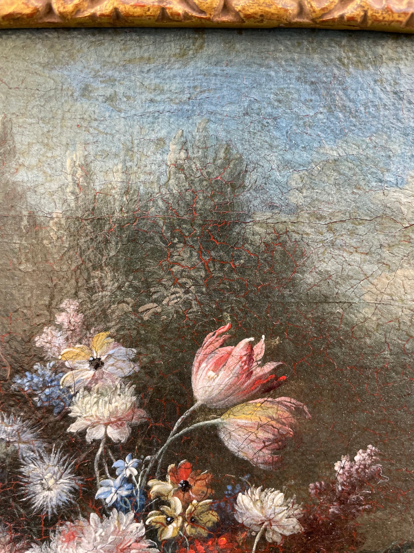 Gaspare Lopez, attribuzione Natura morta con grande vaso e cascata di fiori in un giardino, Napoli, c. 1720