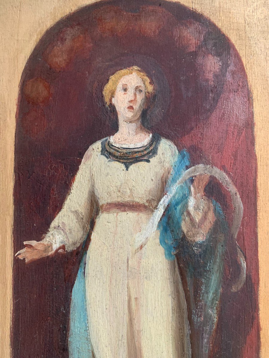 Two Sketches Of Young Saints For Frescoes. Painted On Two Sides Of A Wood Panel.