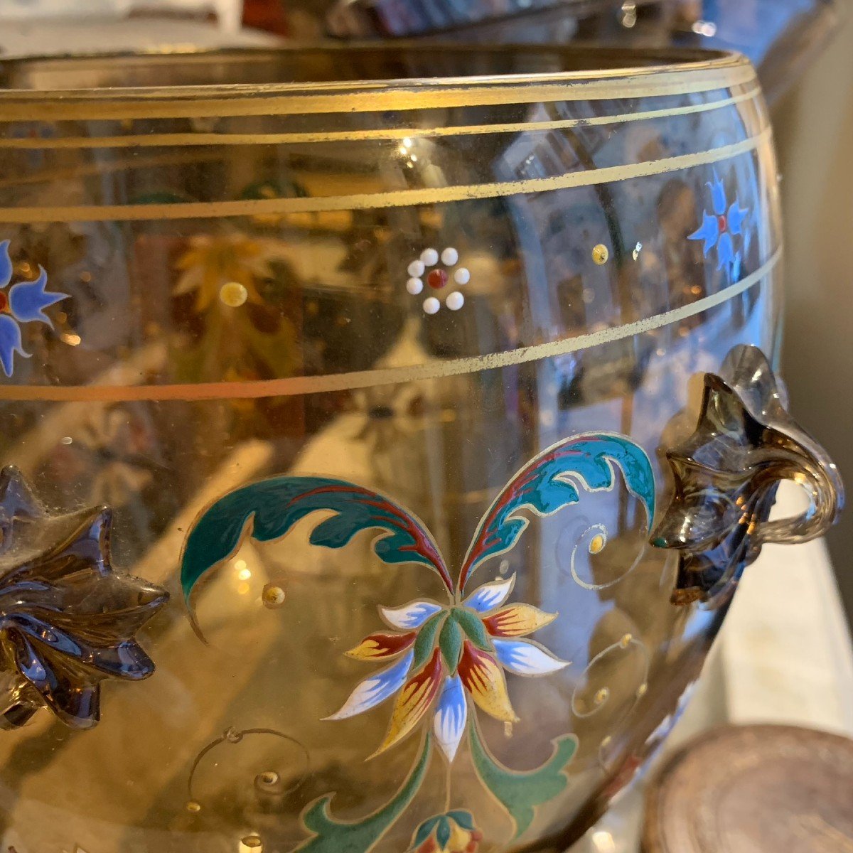 Large Goblet - Glass Vessel Painted With Enamels. Late 19th Century