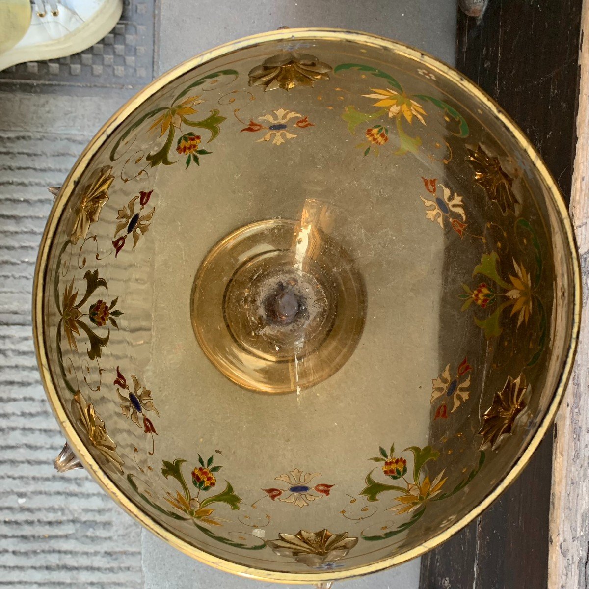 Large Goblet - Glass Vessel Painted With Enamels. Late 19th Century