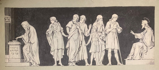 Neoclassical Ink Drawing. Scene In The Temple. XIX Century