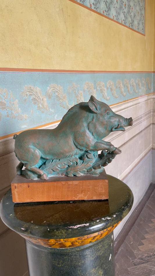 Wild Boar, Terracotta Sculpture With Bronze Patina, 1930s-40s, Giorgio Rossi (1894–1981)