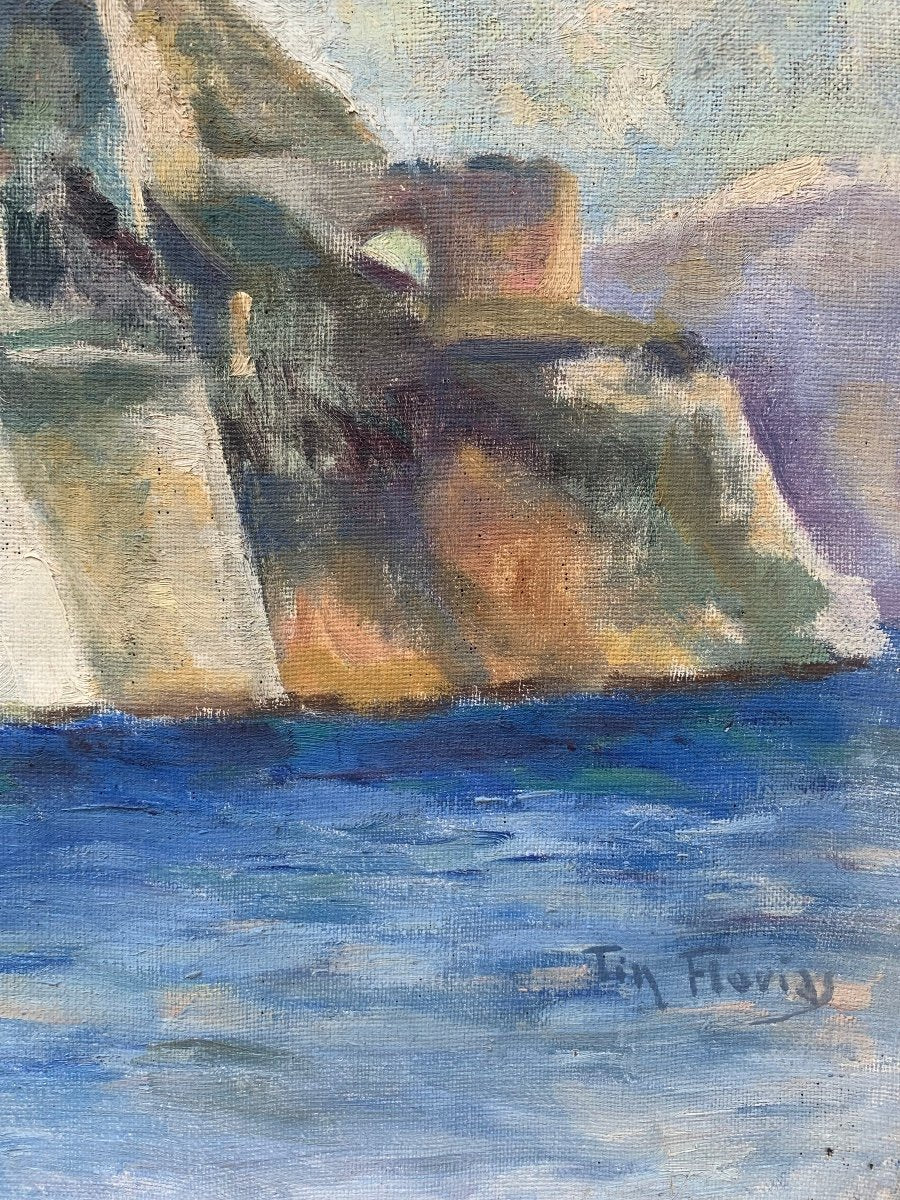 Venetian Fortress On The Greek Island Of Corfu. Signed Tin Florias (1897-1969, Greek)