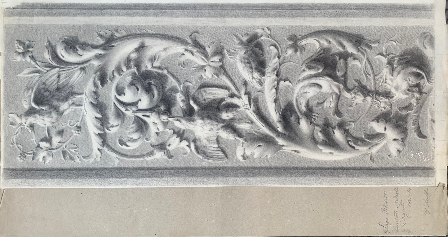 Academic Study of a Plaster Frieze: Grotesques, Dragons, and Birds, 1864