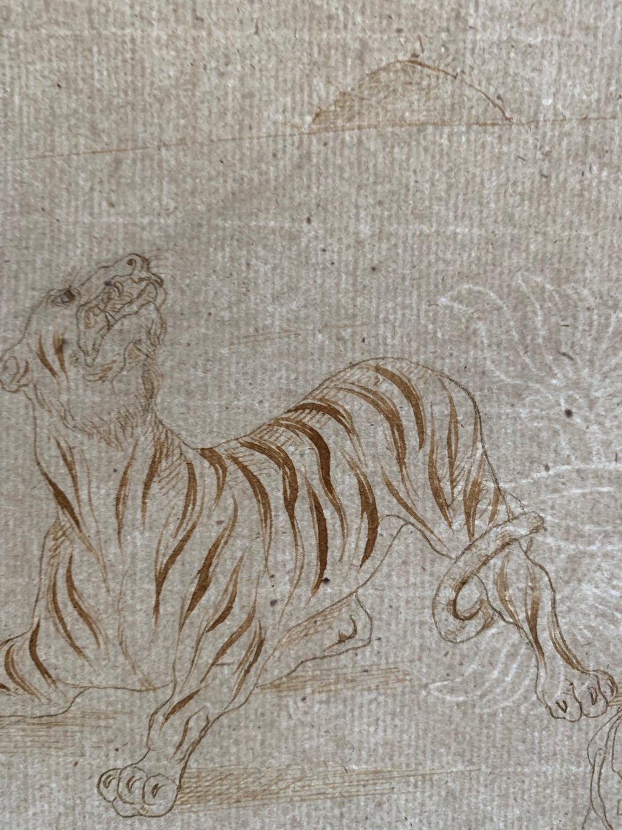 Heroic Combat With A Tiger By A Figure In Classical Attire - Dated 1845