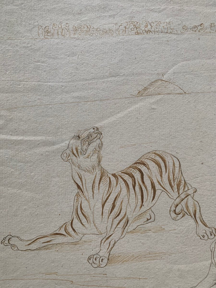 Heroic Combat With A Tiger By A Figure In Classical Attire - Dated 1845