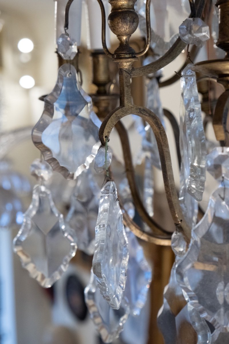 Louis XV Style Cage Chandelier, Maria Theresa Taste, Pyramid Crystals And Fluted Glass Center