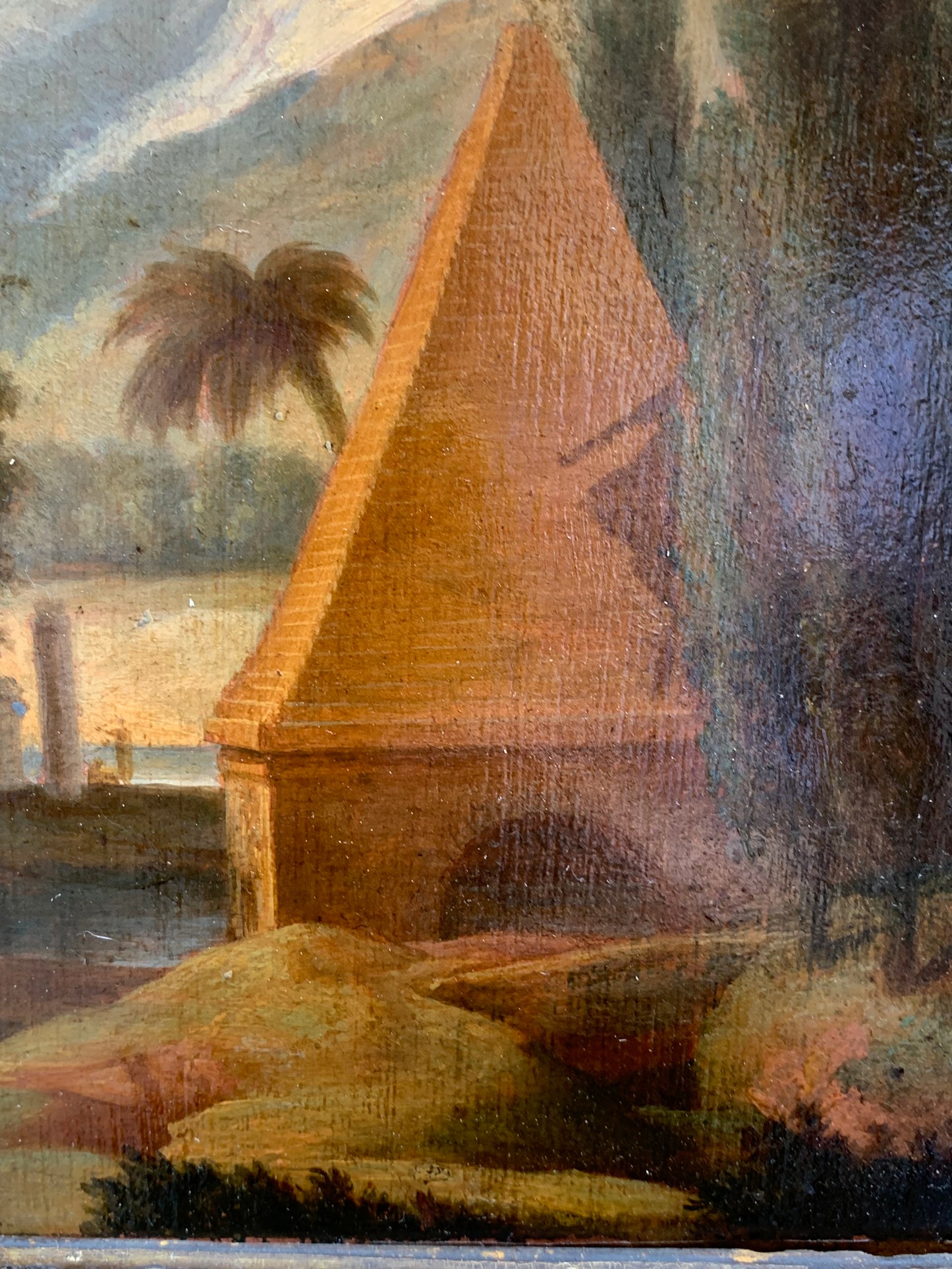 Fantasy landscape with a pyramid and sphinx. Early 19th century.