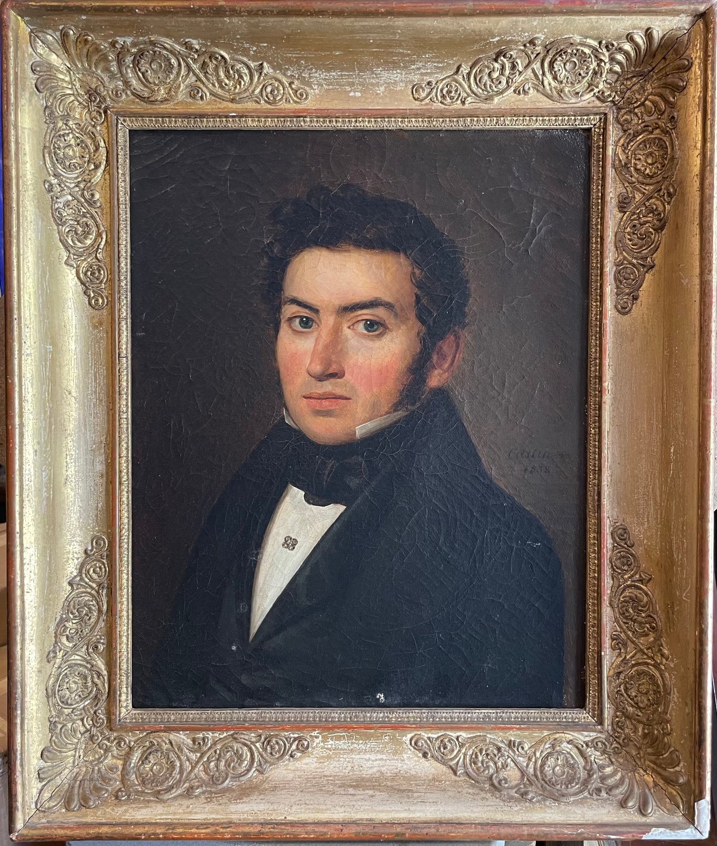 Ritratto d'uomo – Olio su tela firmato "Castin" e datato 1838, in cornice d'epoca
