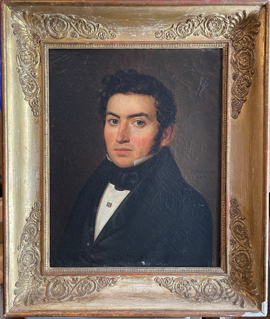 Ritratto d'uomo – Olio su tela firmato "Castin" e datato 1838, in cornice d'epoca