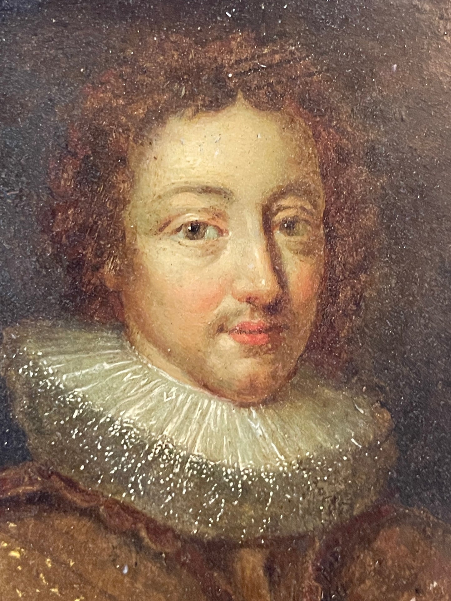 Ritratto di Louis XIII di Borbone, re di Francia, scuola franco-fiamminga, prima metà XVII secolo. Cm 21x16