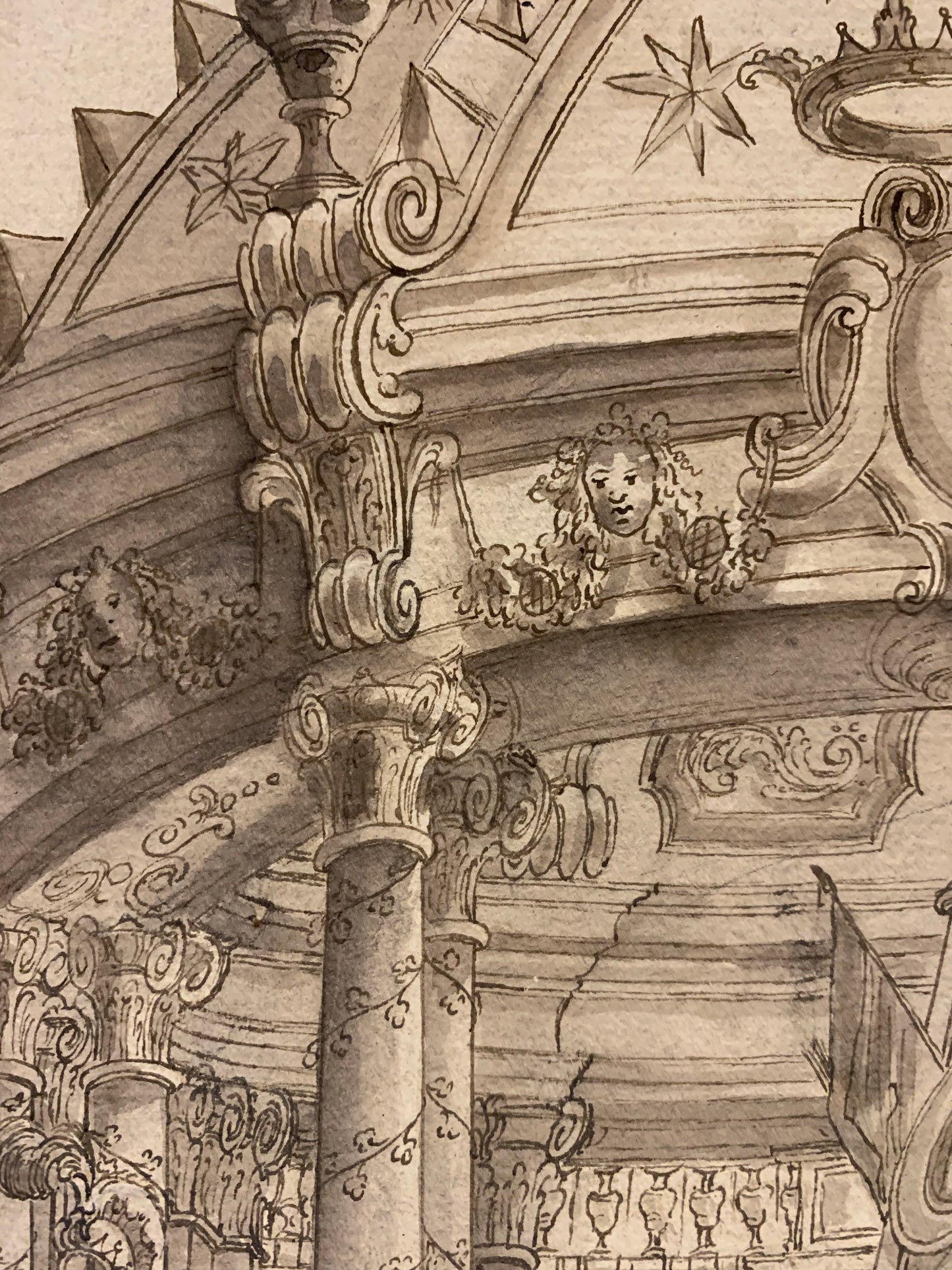 Theatrical scenography, Mausoleum Scena Prima. Entourage by Ferdinando Galli Bibbiena.