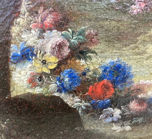Gaspare Lopez, attribuzione Natura morta con grande vaso e cascata di fiori in un giardino, Napoli, c. 1720