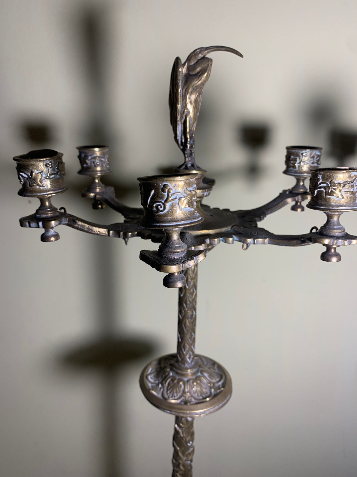 Art Nouveau Bronze Candelabras with Herons and Masks - Eclectic Style with French Influence (1880-1890)