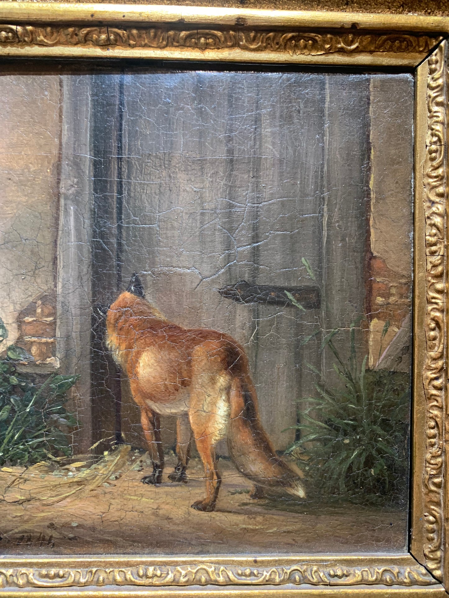 The fox hunting prey. Painting signed Wegener, dated 1841.