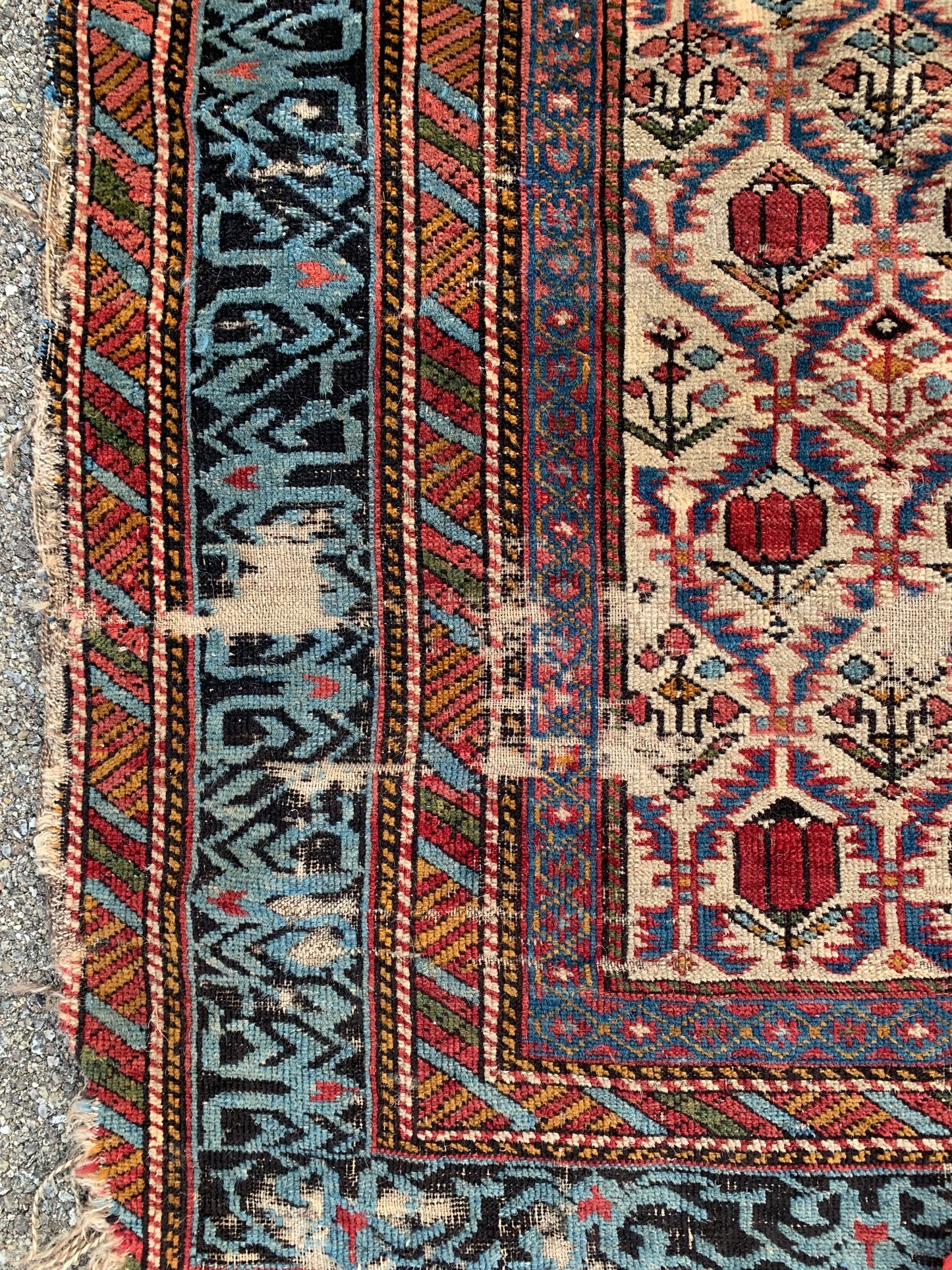 Shirvan. Mid 19th Century. Caucasian Carpet With Beautiful Border. To Be Restored.