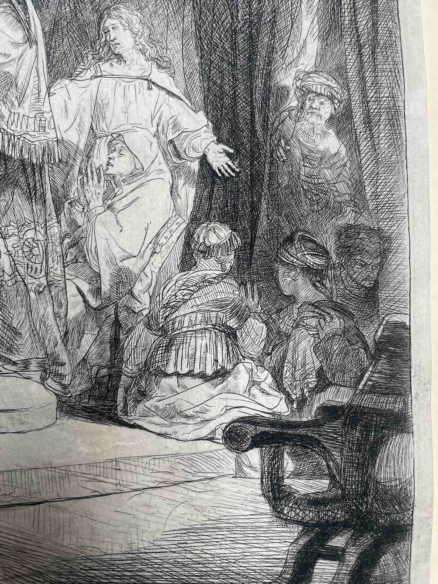 Rembrandt van Rijn, Il transito della Madonna, incisione antica, lastra del 1639, terzo stato.