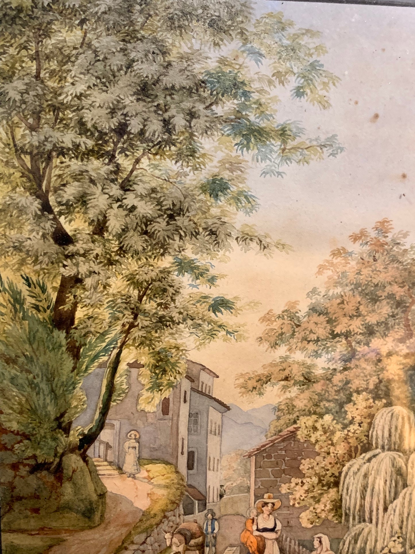 Acquerello ottocentesco nelle campagne toscane presso Firenze, Elisabetta Del Monte Bourbon, firmato e datato 1829