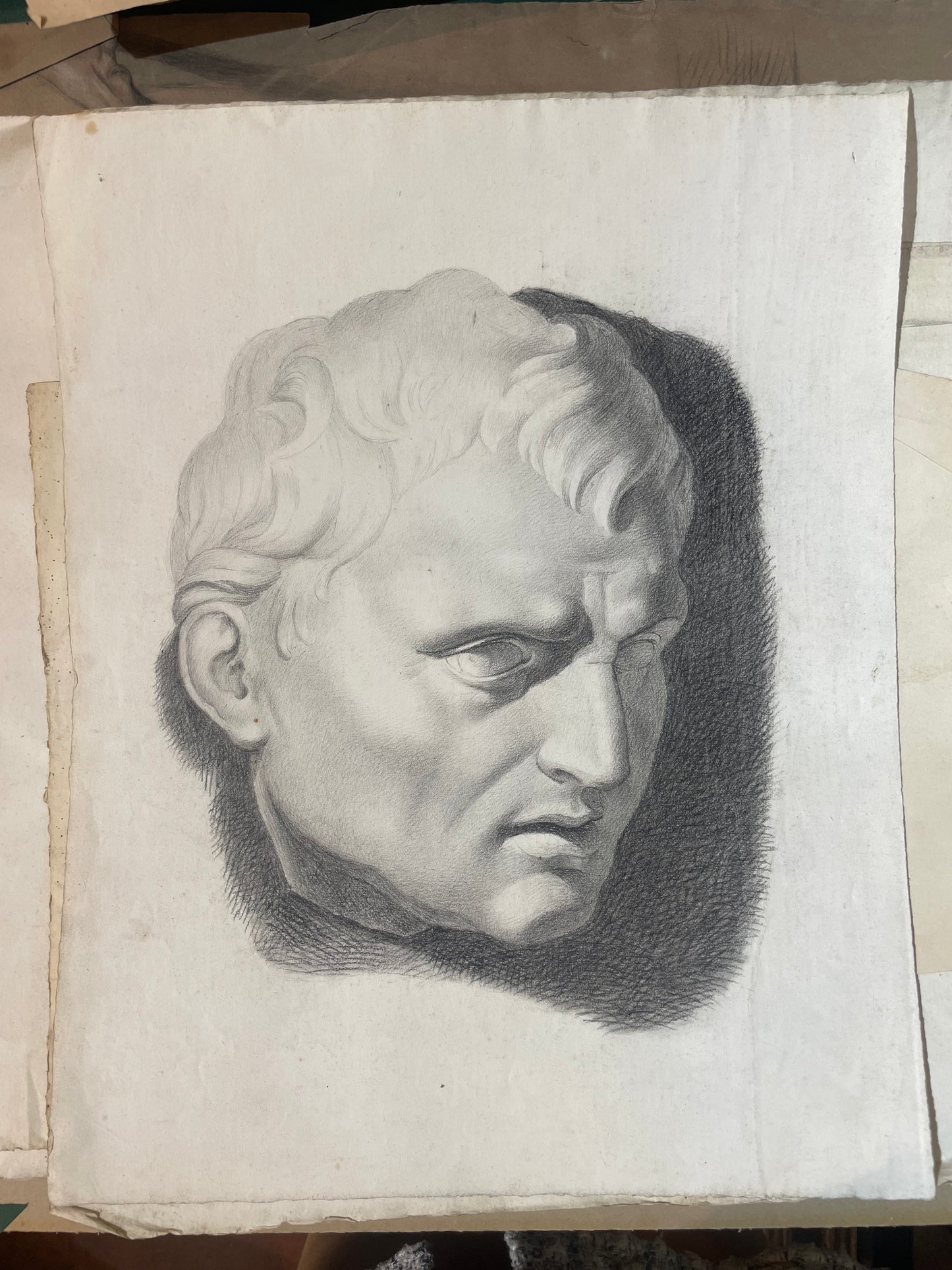 Academic Study of the Roman Bust, Tuscan School, 44 × 34 cm