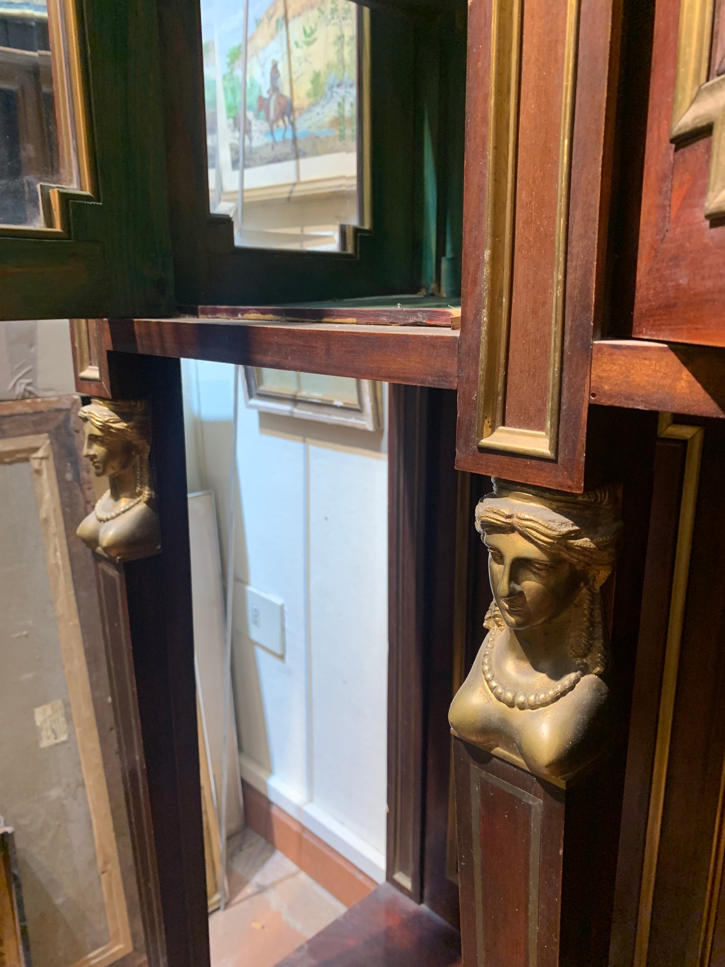 Mahogany Display Cabinet with Neoclassical Bronze Elements: Late 19th Century