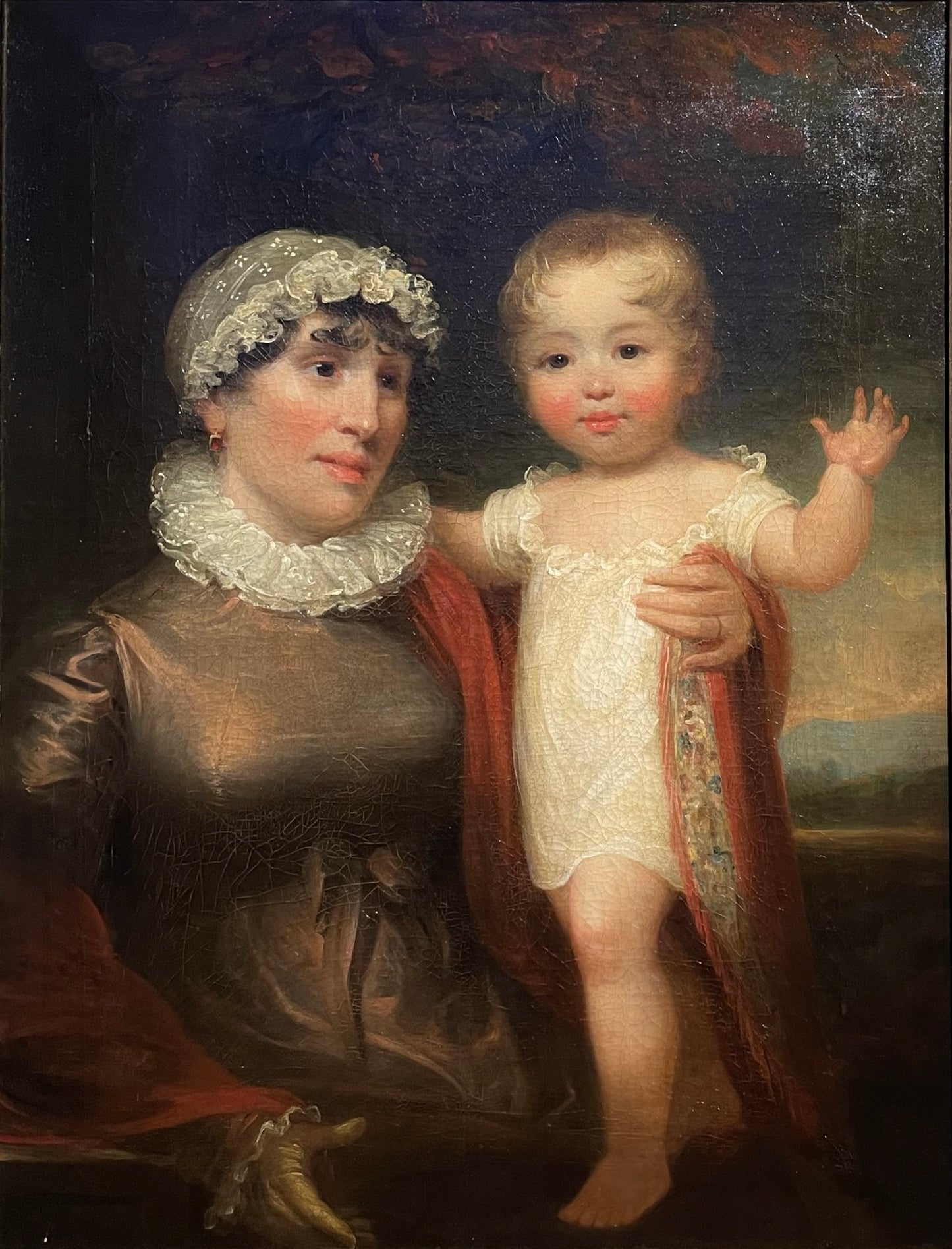 Ritratto di madre e figlio, scuola inglese, Regency 1815-1820, firmato James Green