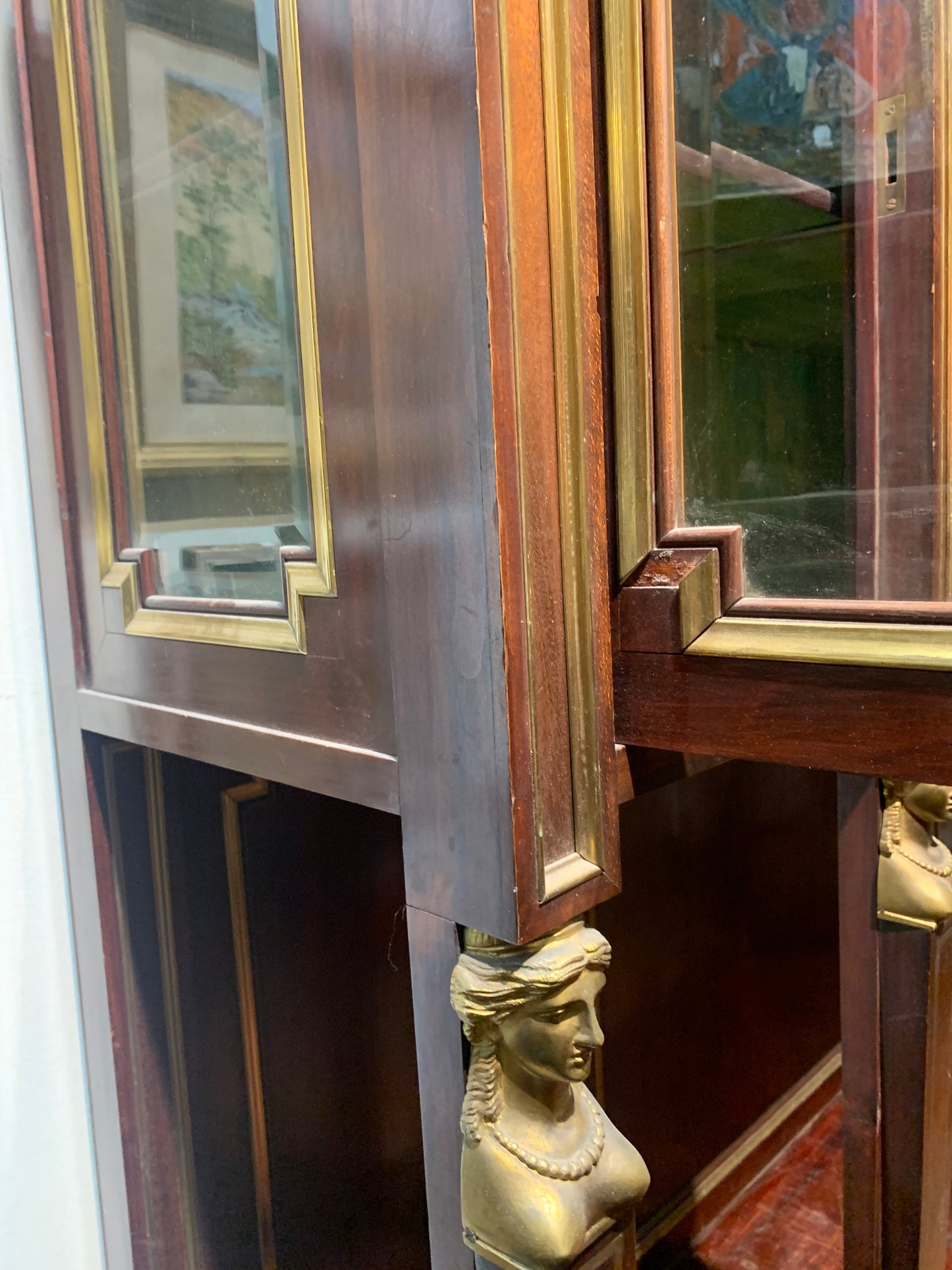 Mahogany Display Cabinet with Neoclassical Bronze Elements: Late 19th Century