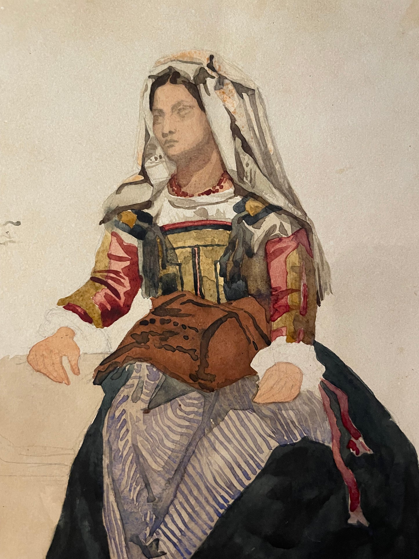 RESERVED Donna italiana di Cervara in costume tradizionale, XIX secolo

Acquerello e matita su carta