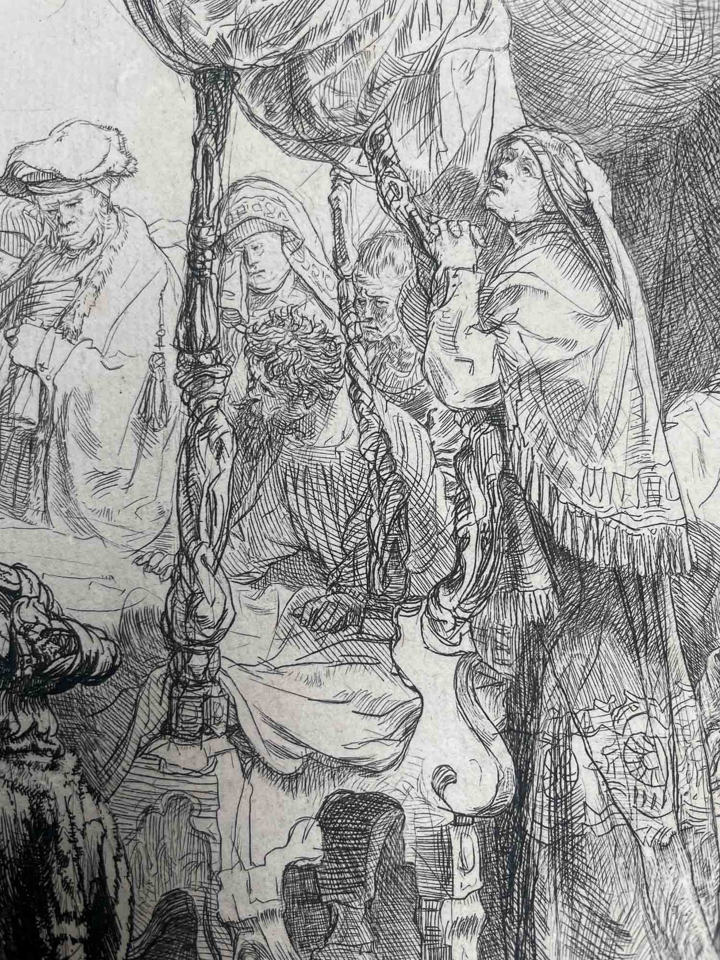 Rembrandt van Rijn, Il transito della Madonna, incisione antica, lastra del 1639, terzo stato.