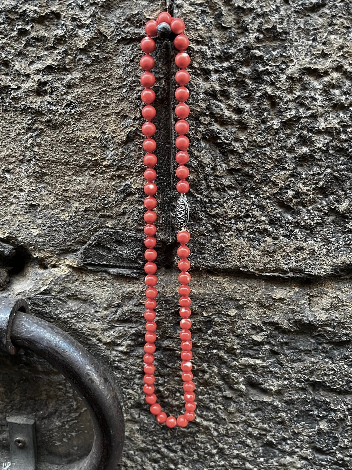 Natural Coral Necklace, Mid 20th Century with Art Deco Silver Clasp