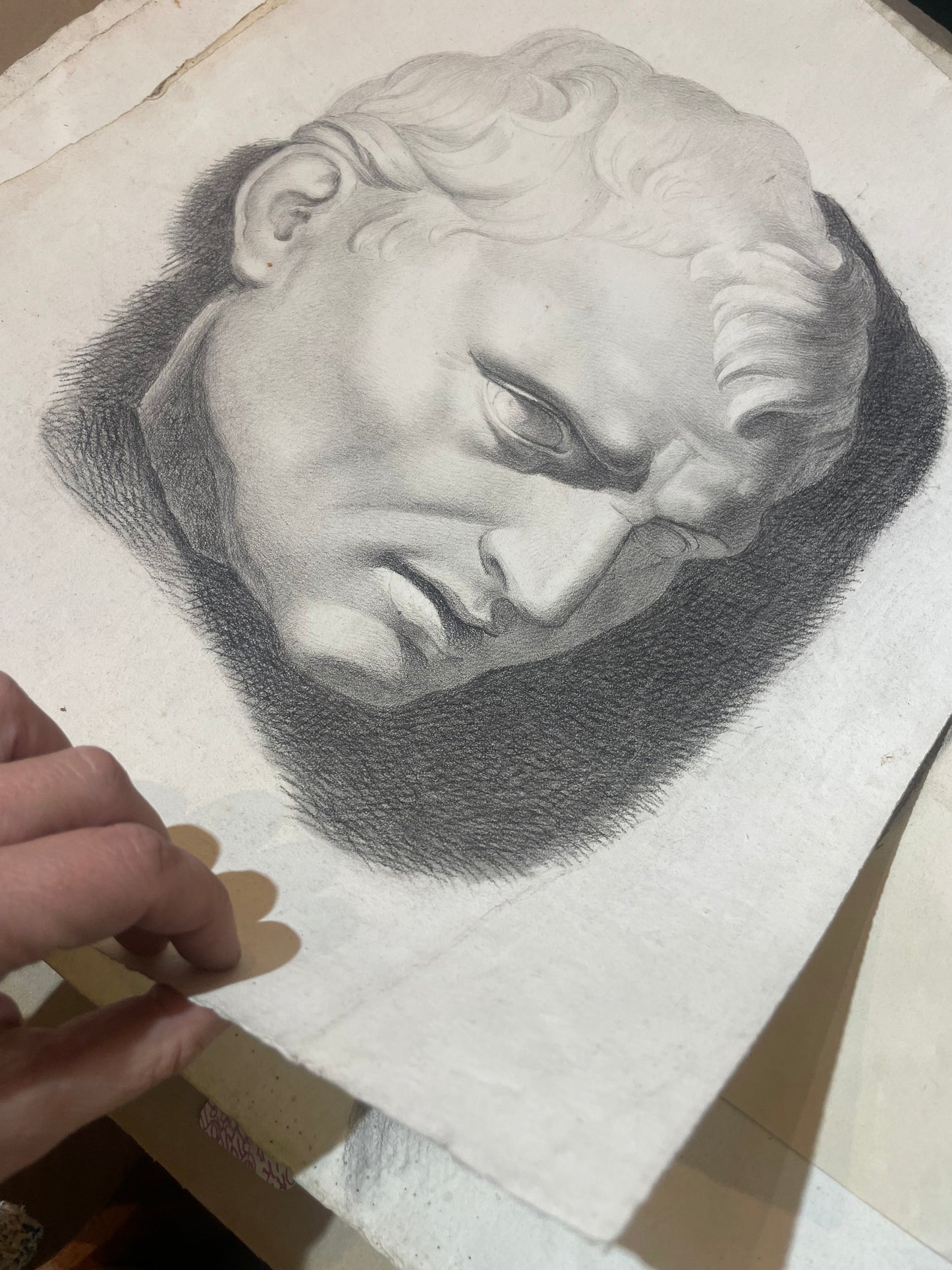 Academic Study of the Roman Bust, Tuscan School, 44 × 34 cm