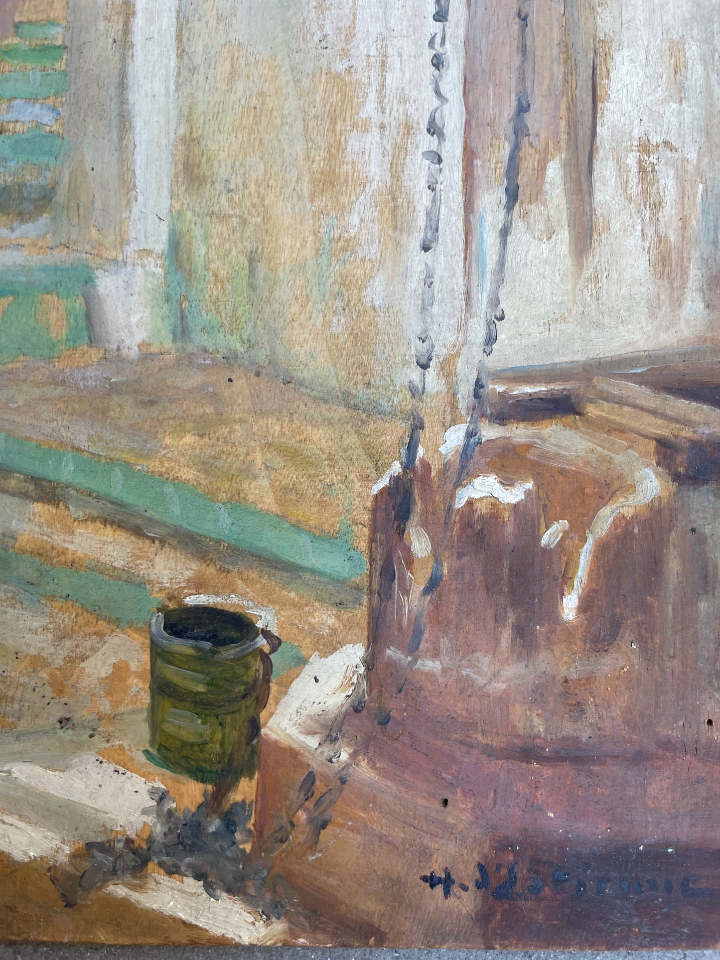 Henry d’Estienne (1872-1949) – Cortile interno nordafricano con pozzo e colonna