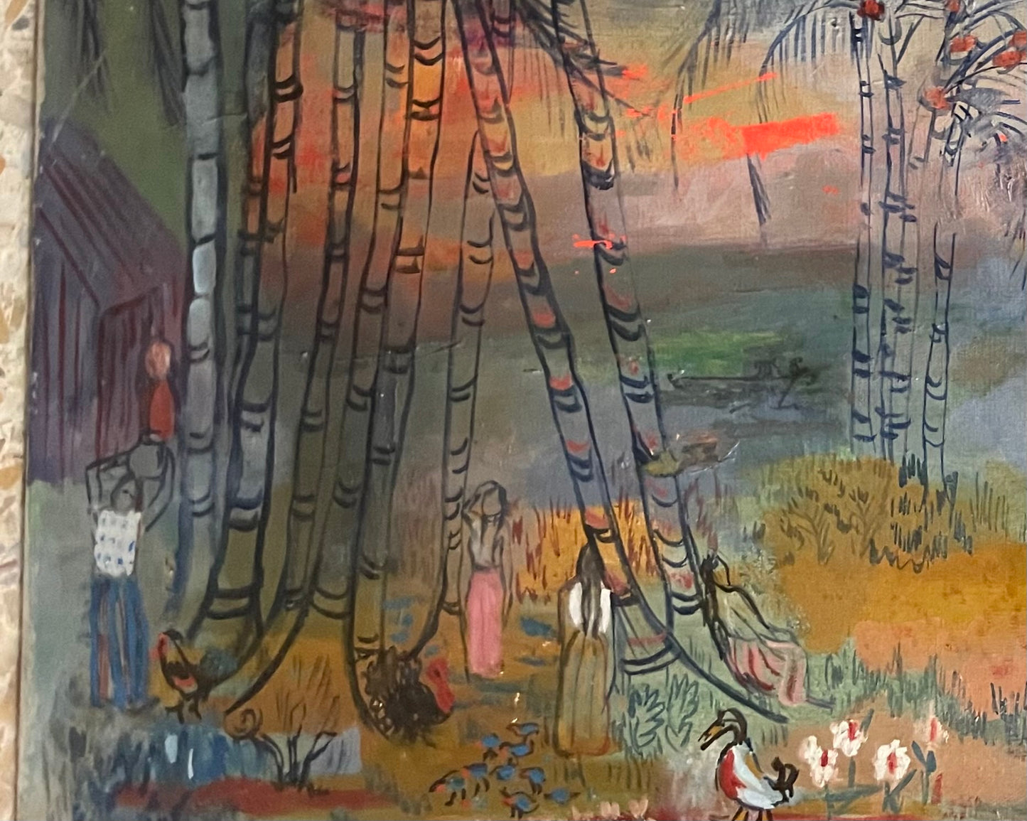 Magda Andrade (Venezuela, 1912 – Paris, 1984). Tropical Magic. Landscape with Palms and Figures