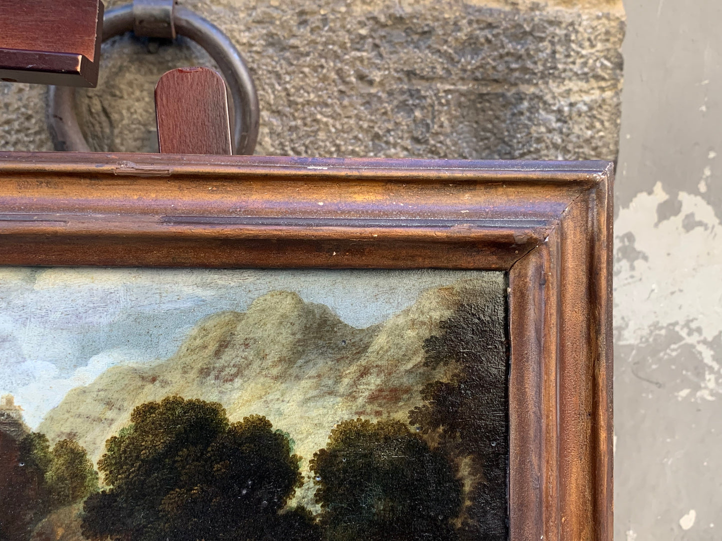 Paesaggio roccioso con barche, uomini e cavalli. XVII secolo. Pittore del manors Europa attivo in Italia