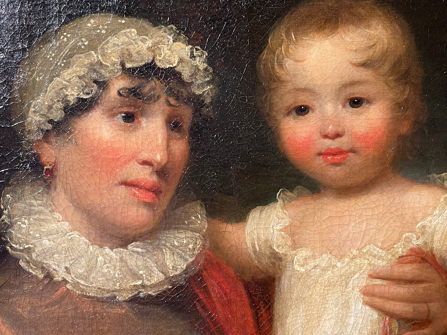 Ritratto di madre e figlio, scuola inglese, Regency 1815-1820, firmato James Green