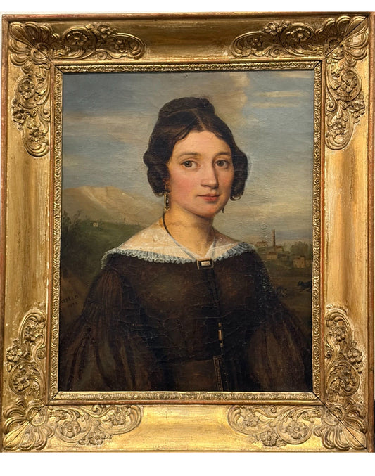 Jean Jacques Marie Castin (1797-1869/70) – Ritratto di giovane donna con cane e gatto, 1838