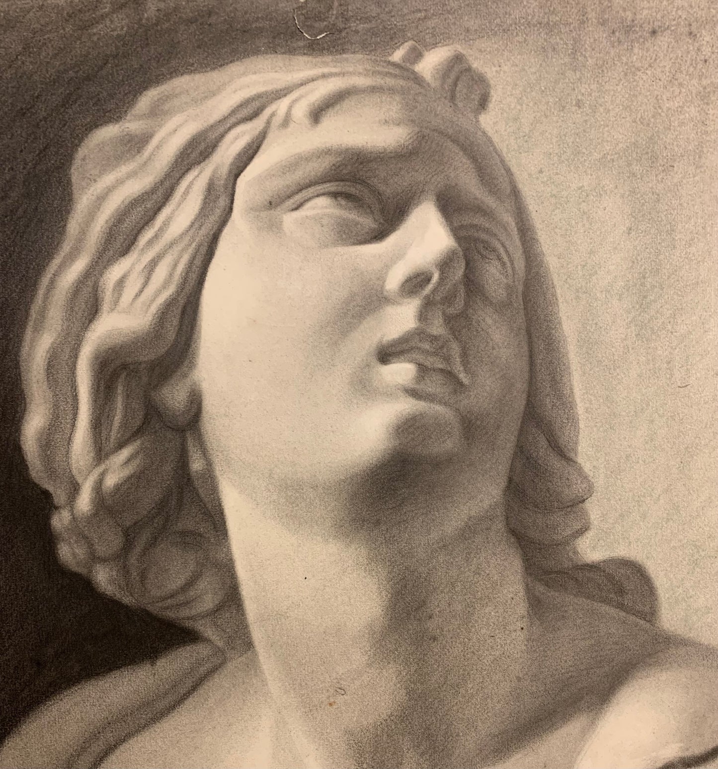 Academic drawing of classical bust sculpture. XIX century